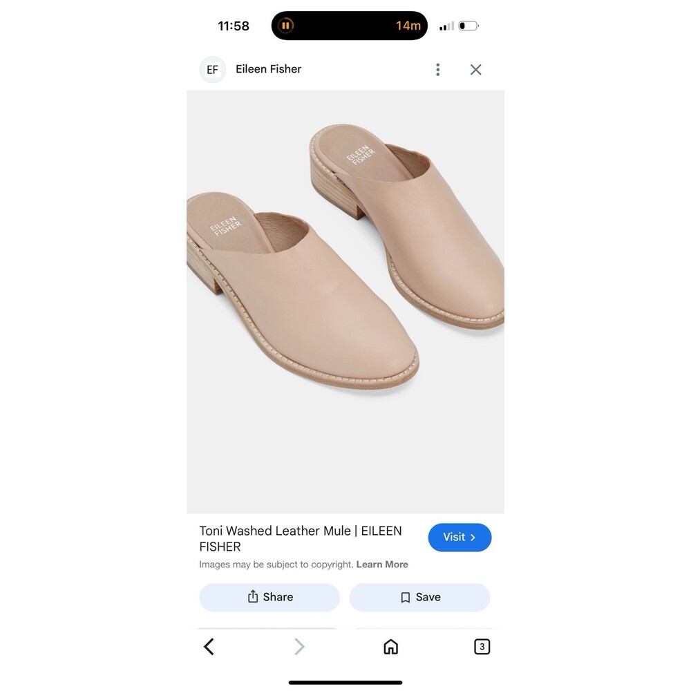 $210 Eileen Fisher Toni Leather Mules Eggshell Size 9 Women’s Shoes Beige Pink